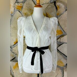 Maje Lizoni Victorian Puff Sleeve Lace Jacket Alabaster. Size 3
